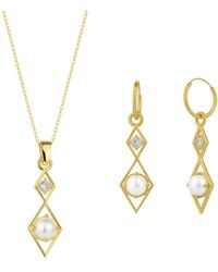 Spero London - Sterling Rhombus 3D Pearl Necklace & Earring Set - Lyst