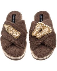 Laines London - Neutrals Laines Neutral Boucle Slippers With New Baby Brooches - Lyst