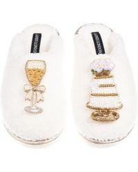Laines London - Neutrals Teddy Closed Toe Slippers With Champers & Wedding Cake Brooches - Lyst