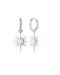 Spero London - White Opal Northern Star Starburst Drop Hoop Earring Sterling - Lyst