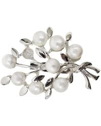 Farra - Silver Color Leaf Adorned With Freshwater Pearls Brooch - Lyst