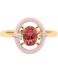Artisan - 18k Yellow Gold Natural Tourmaline Diamond Designer Ring Enamel Jewelry - Lyst