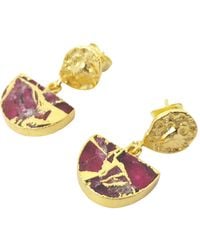 Harfi - Hammered Ruby July Birthstone Plated Earrings - Lyst