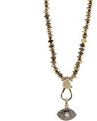 Ebru Jewelry - Pave Diamond & Gold Evil Eye Pendant Hematite Stone Beaded Necklace - Lyst
