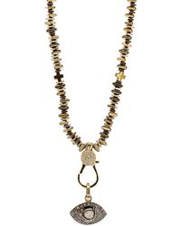 Ebru Jewelry - Pave Diamond & Gold Evil Eye Pendant Hematite Stone Beaded Necklace - Lyst