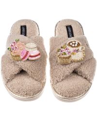 Laines London - Neutrals Neutral Boucle Slippers With Macaroon Brooches - Lyst