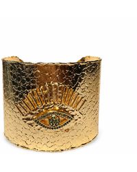 By Ozge - Divine Gaze Emerald Stone Evil Eye Plated Statement Cuff Bracelet - Lyst