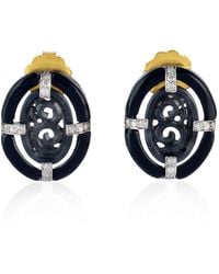 Artisan - Jade Gemstone Pave Diamond Carved Stud Earrings 18k Gold 925 Sterling Silver - Lyst