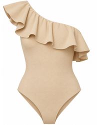 Rive & Rituel - Neutrals Aelia Sand One Shoulder Bodysuit - Lyst