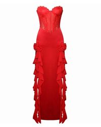 Miss Circle New York - Talia Satin Lace Corset Maxi Dress - Lyst