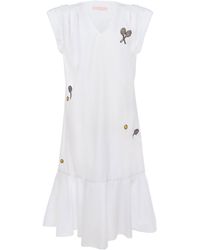 TOMCSANYI Williams Badge Detail Ruffle Tennis Dress - White