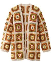 Ana Chic - Cream Floral Handmade Crochet Longline Cardigan - Lyst