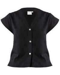 REISTOR - V-Neck Embroidered Top With Front Buttons - Lyst