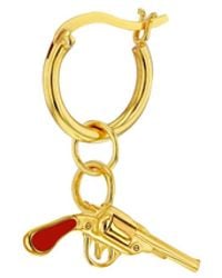 True Rocks - 18kt Gold-plated & Red Enamel Mini Retro Pistol Charm On Gold Hoop - Lyst