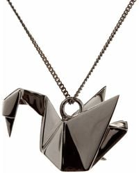 Origami Jewellery Swan Necklace Sterling Silver Gun Metal - Black