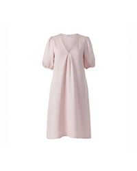 Haris Cotton - Linen Dress With Three Quarters Puffy Sleeves And Front Pleat Powder - Lyst