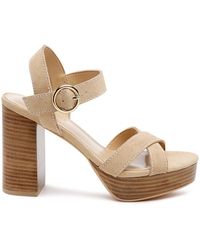 Rag & Co - Choupette Suede Leather Block Heeled Sandal In Nude - Lyst