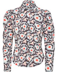 Loom London - Clara Pleat Shoulder Black Flower Print Shirt - Lyst