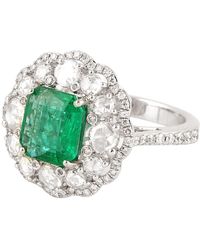 Artisan - 18k White Gold In Princess Cut Emerald & Round Diamond Clover Shape Cocktail Ring - Lyst
