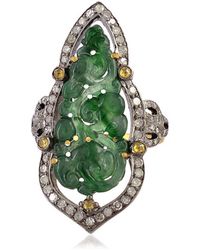 Artisan - Jade Carved Cocktail Ring Pave Diamond 18k Gold 925 Sterling Silver Jewelry - Lyst