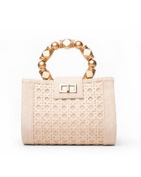 Soli & Sun - The Mila Cream & Gold Rattan Woven Handbag - Lyst