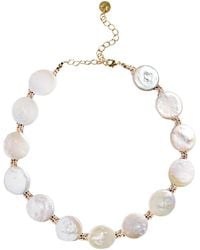 Adriana Pappas Designs - Coin Pearl Choker On Colored Cord - Lyst