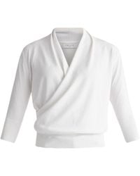 Paisie - Cropped Sleeve Knitted Wrap Top - Lyst