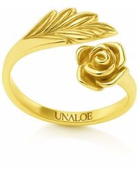 Unaloe - Plated Adjustable Rose & Leaf Ring – Open Floral Wrap Ring For Nature Inspired Statement Jewelry - Lyst
