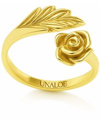 Unaloe - Plated Adjustable Rose & Leaf Ring – Open Floral Wrap Ring For Nature Inspired Statement Jewelry - Lyst