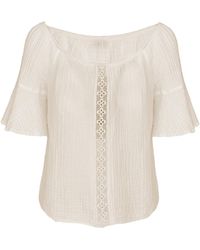 Haris Cotton - Off Shoulder Textured Cotton Blouse With Sheer Lace - Lyst