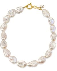 Unaloe - Elegant Long Necklace With Freshwater Cultured Baroque Pearls And Sterling- Plated Lobster Clasp - Lyst