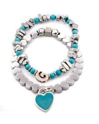 Ebru Jewelry - Sterling Love Charms & Hematite Stone Beaded Bracelet Set - Lyst