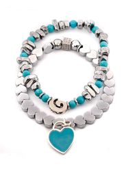Ebru Jewelry - Sterling Silver Love Charms Turquoise & Hematite Stone Beaded Bracelet Set - Lyst