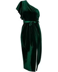 Yumi' - Velvet Frill One Shoulder Midi Dress With Split Hem - Lyst
