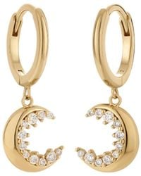 Vanhi - Crescent Moon Crystal Charm Hoops - Lyst