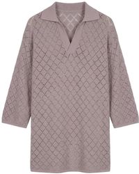 Modenaire - Textured Knit Polo Sweater Open Collar Relaxed Fit - Lyst