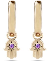 Zohreh V. Jewellery - Hand Of Fatima Amethyst Hoop Earrings 9k Gold - Lyst