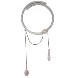 WAIWAI - Leather Choker With Rose Quartz And Chain Detail - Lyst