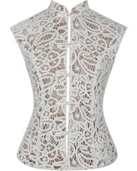 Miss Circle New York - Neutrals Rosetta Cream Cotton Crochet Mandarin Collar Top - Lyst