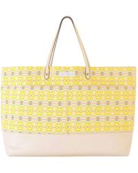 Evelyn & Kate - Double Lemon With Marigold Classic Canvas Tote With Leather Base & Straps - Lyst