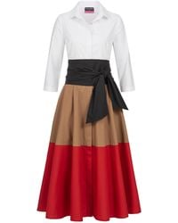 Marianna Déri - Shirtdress With Tie Belt Color Blocking Caramel - Lyst