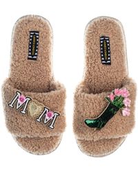 Laines London - Teddy Toweling Mother's Day Slipper Sliders With Wellington Boot & Mum / Mom Brooches - Lyst