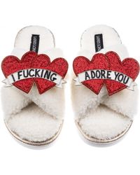 Laines London - Neutrals Laines Neutral Boucle Slippers With I Fucking Adore You Brooches - Lyst