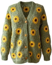 Ana Chic - Sage Sunflower Button Front Handmade Crochet Cardigan - Lyst