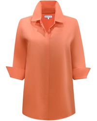 Perlavera - Cely Solid Cotton Satin Three Quarter Sleeve Length Missy Fit Shirt - Lyst