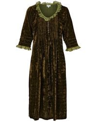 At Last - Silk Velvet Karen Dress In Olive - Lyst