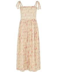 Lily and Lionel - Neutrals Annie Smocked Wishing Well Floral Print Midi Dress - Lyst