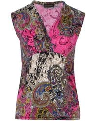 Conquista - Print Fuchsia V Neck Jersey Top - Lyst