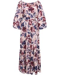 CHILLAZ - Puff Sleeve Rose Linen Maxi Dress - Lyst