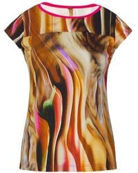 Conquista - Print Cap Sleeve Top With Trim Detail - Lyst